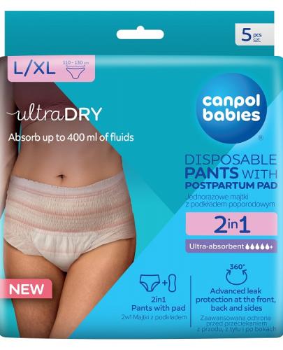 Canpol babies, Oddychające majtki poporodowe, 2w1 z podkładem, L/XL, 5 sztuk zdjęcie