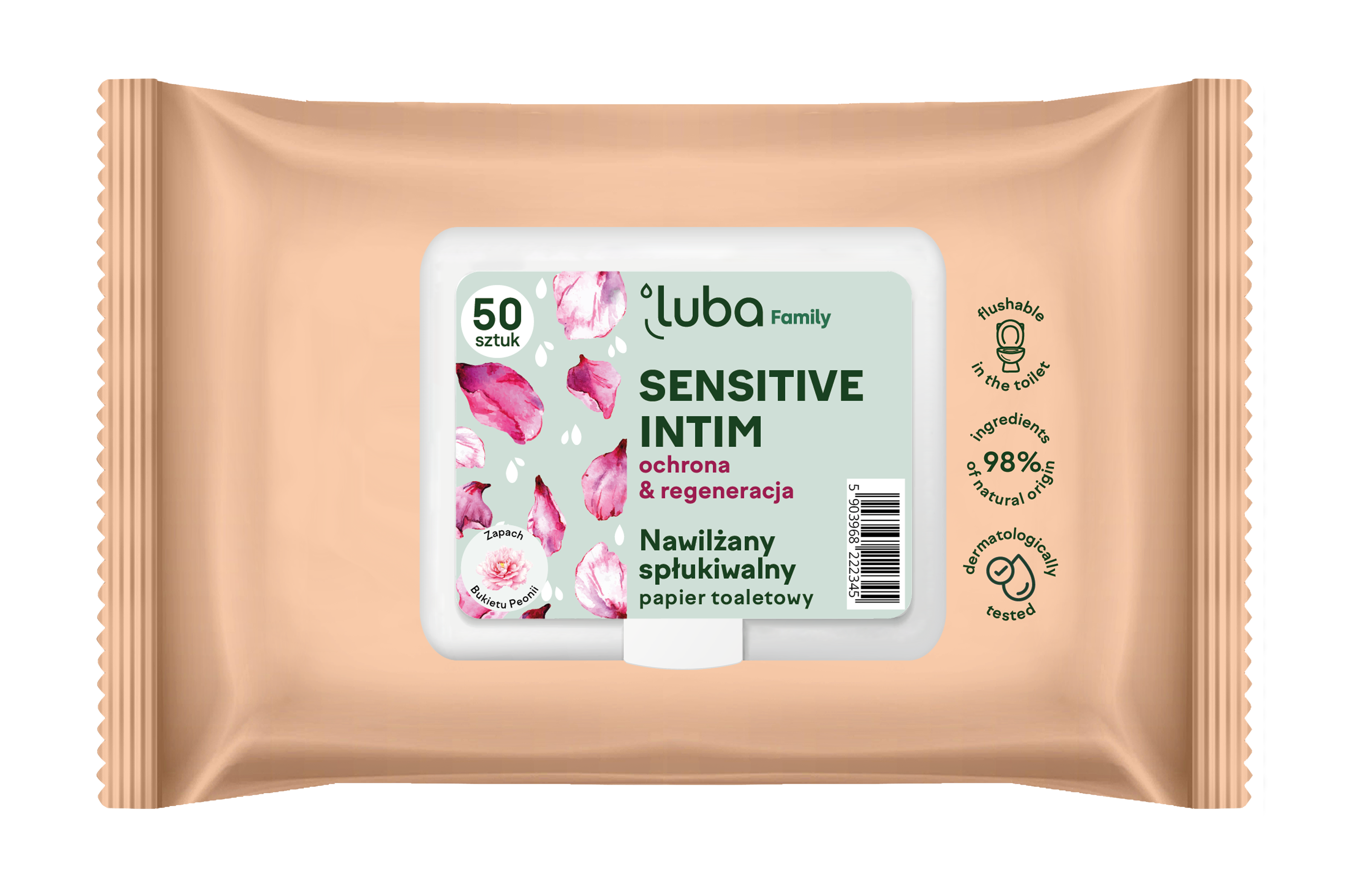 Luba Family Sensitive Intim, Papier toaletowy nawilżany spłukiwalny, 50 sztuk zdjęcie