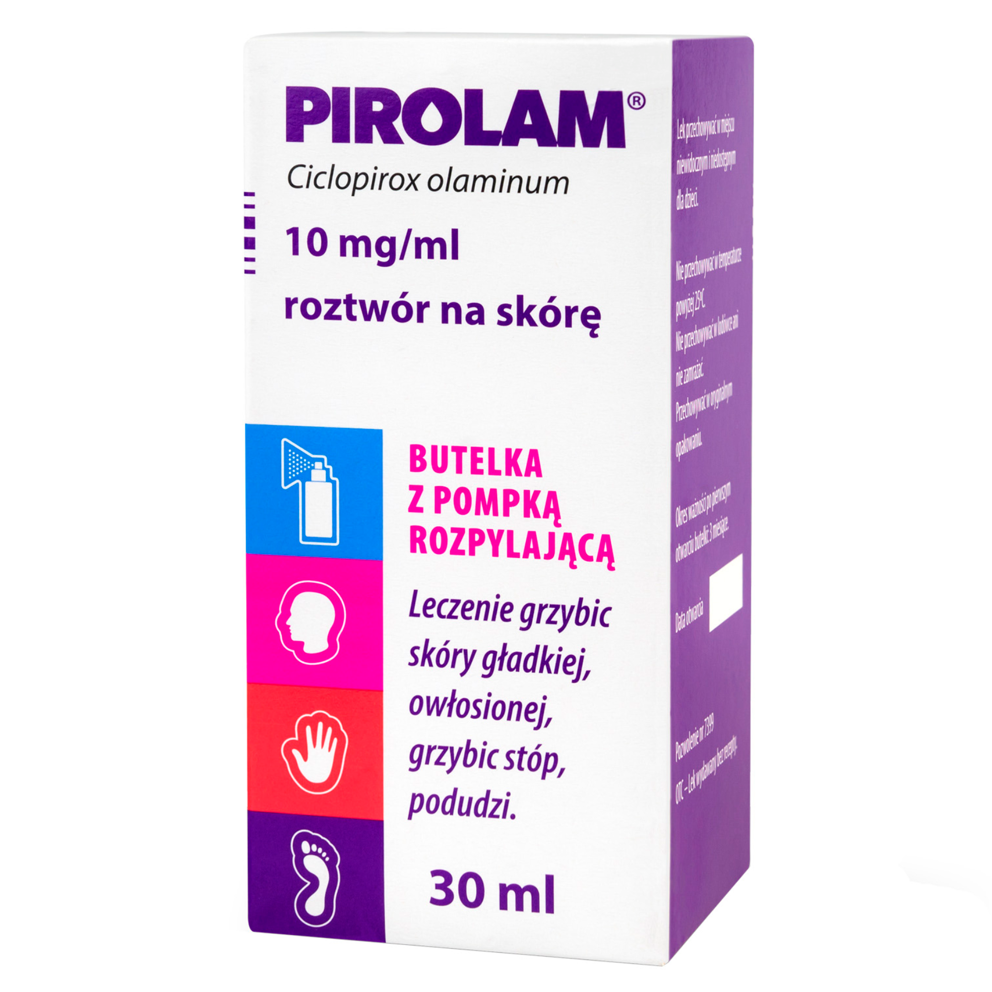 PIROLAM 1% Roztwór na grzybicę skóry - 30 ml - wygodna pompka rozpylająca