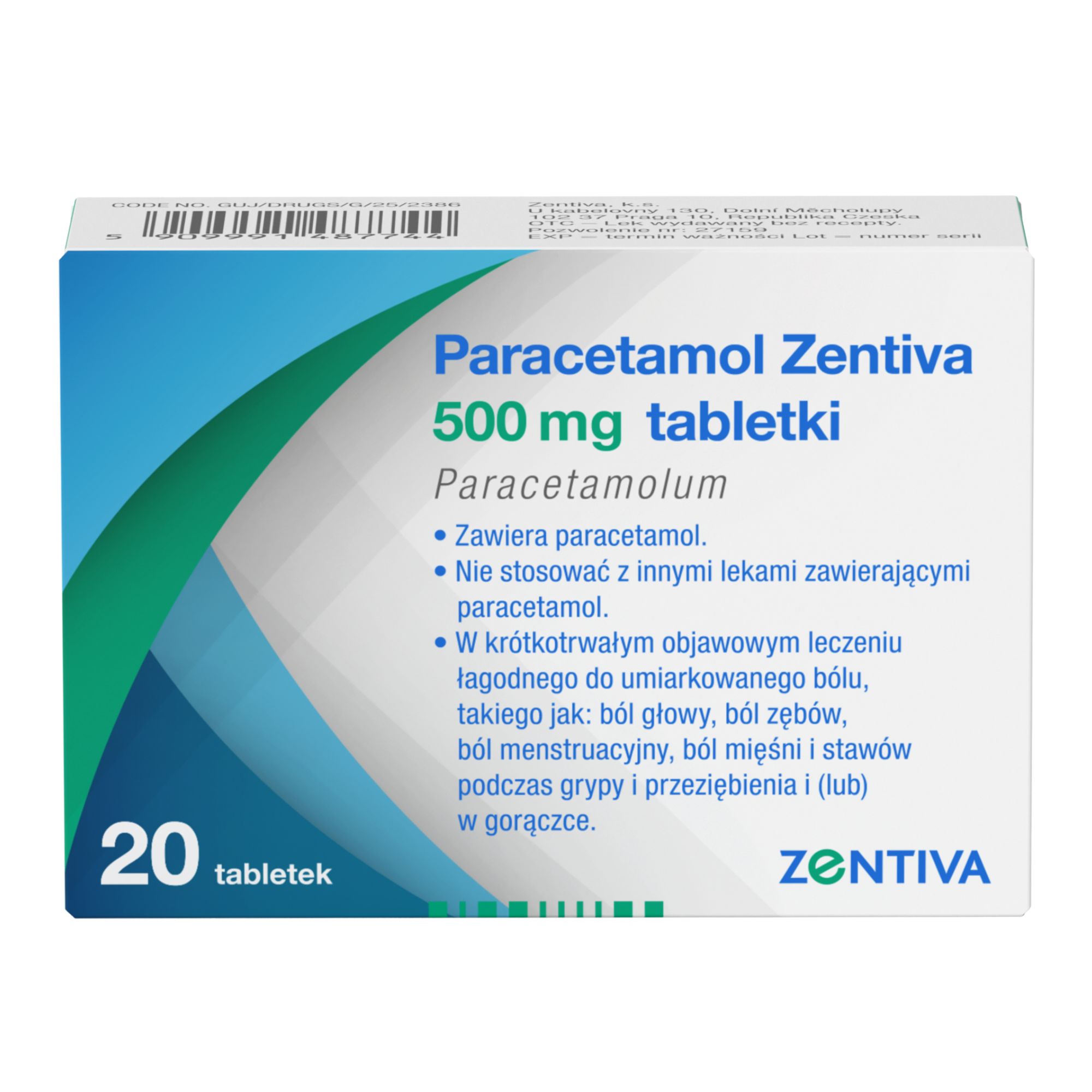 Paracetamol Zentiva 500 mg, 20 tabletek zdjęcie