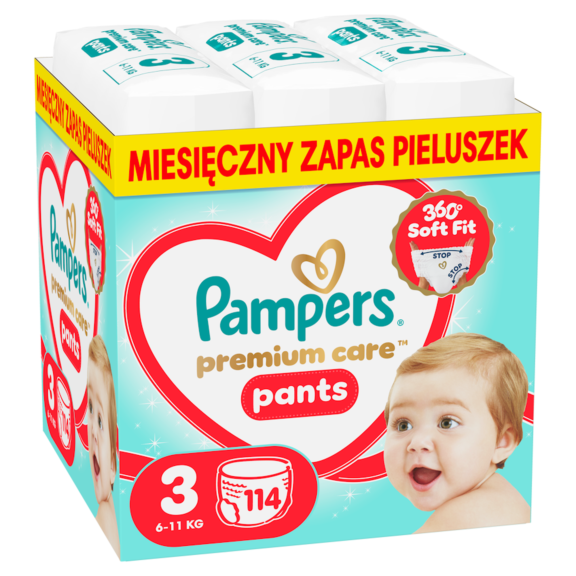 Pampers Premium Care Pieluchomajtki rozmiar 3, 6 kg-11 kg, 114 sztuk zdjęcie