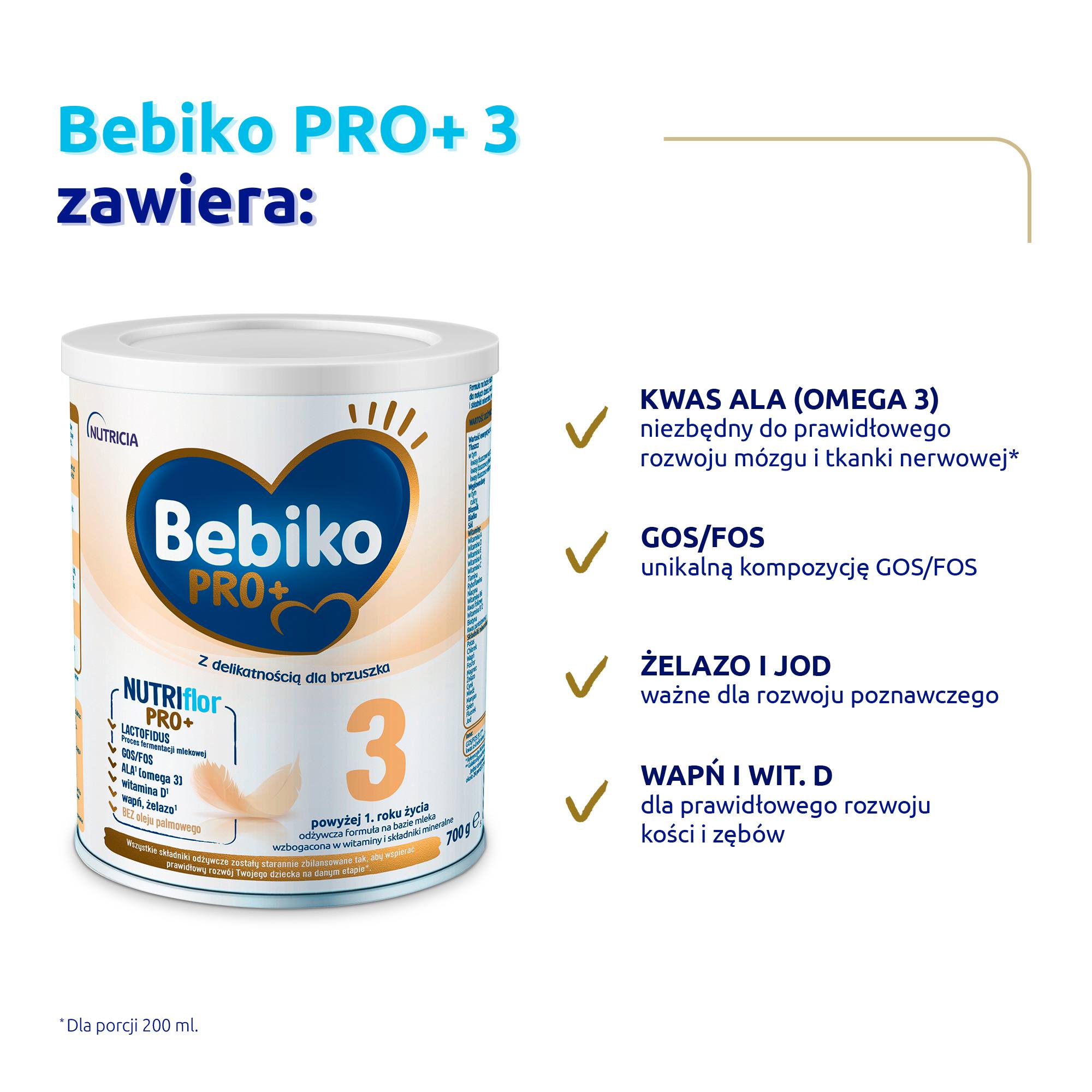Bebiko PRO+ 3 odżywcza formuła na bazie mleka dla dzieci powyżej 1. roku życia, 700 g