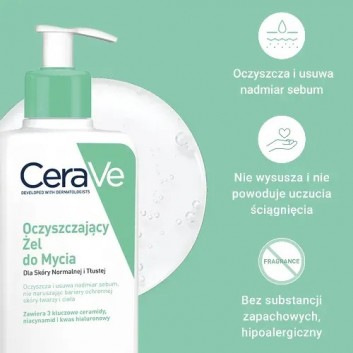 CeraVe, oczyszczający żel do mycia z ceramidami dla skóry normalnej i tłustej, 473 ml