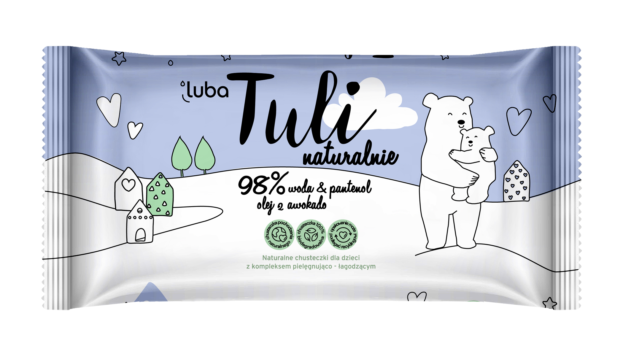 Luba Tuli naturalnie, nawilżane chusteczki dla dzieci, 98% woda pantenol i olej z awokado, 50 sztuk zdjęcie