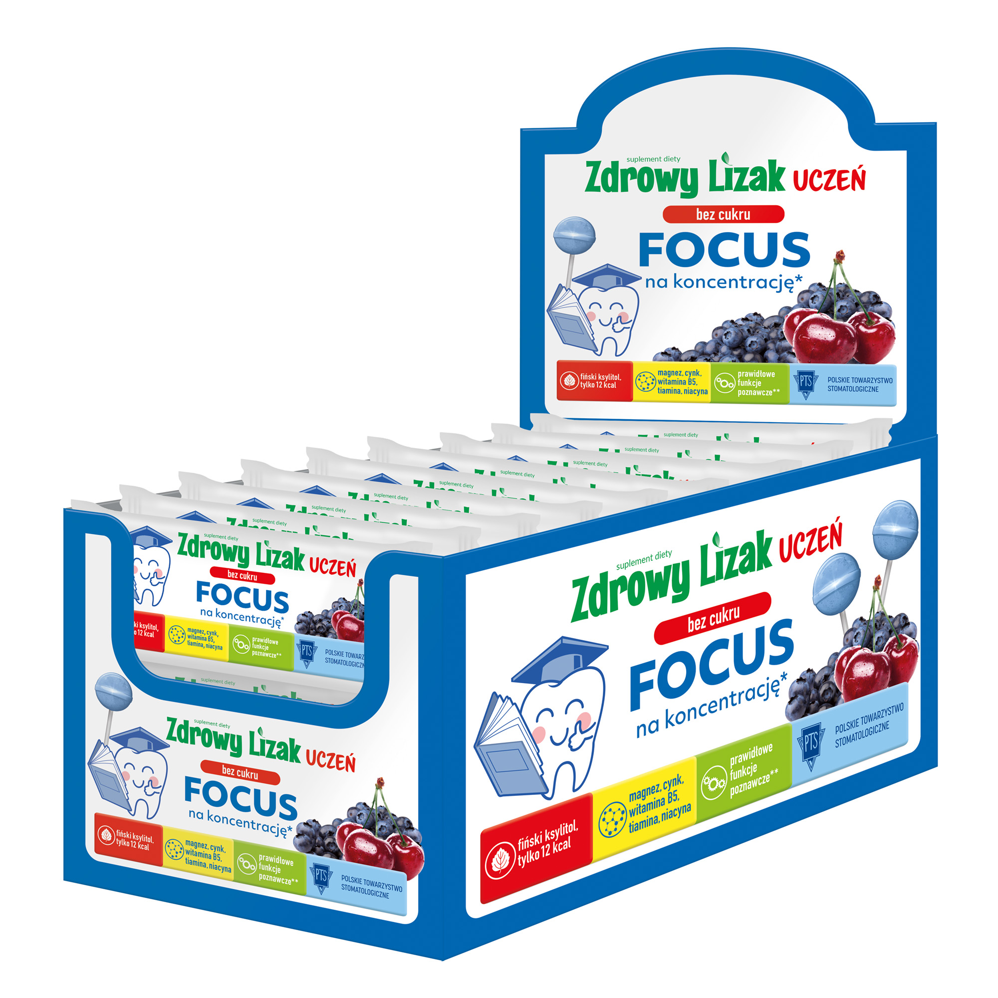 Zdrowy Lizak Uczeń Bez Cukru Focus na koncentrację, o smaku wiśniowo jagodowym, 40 sztuk zdjęcie