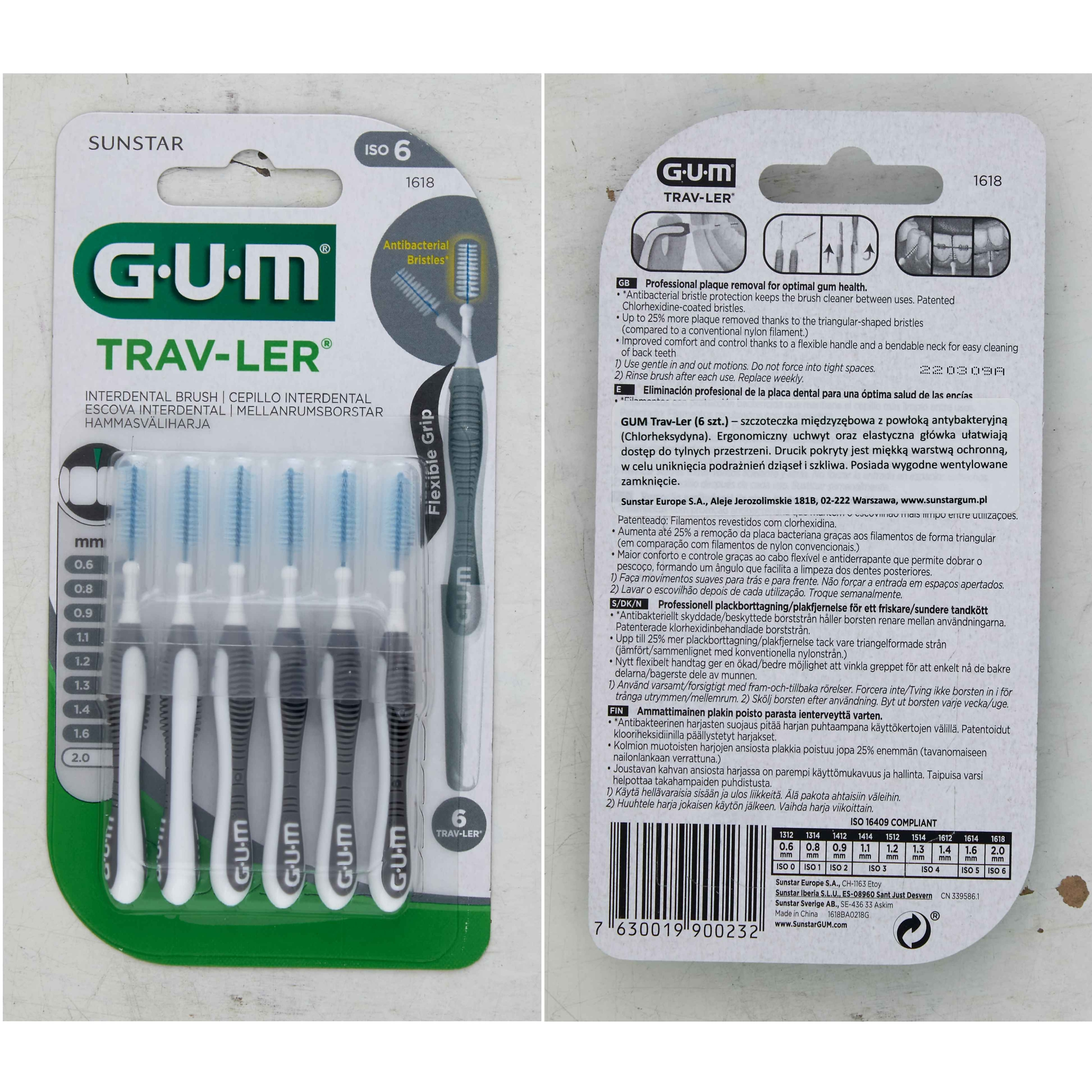 Sunstar Gum Trav-Ler, szczoteczki międzyzębowe szare 2,0 mm, 6 sztuk