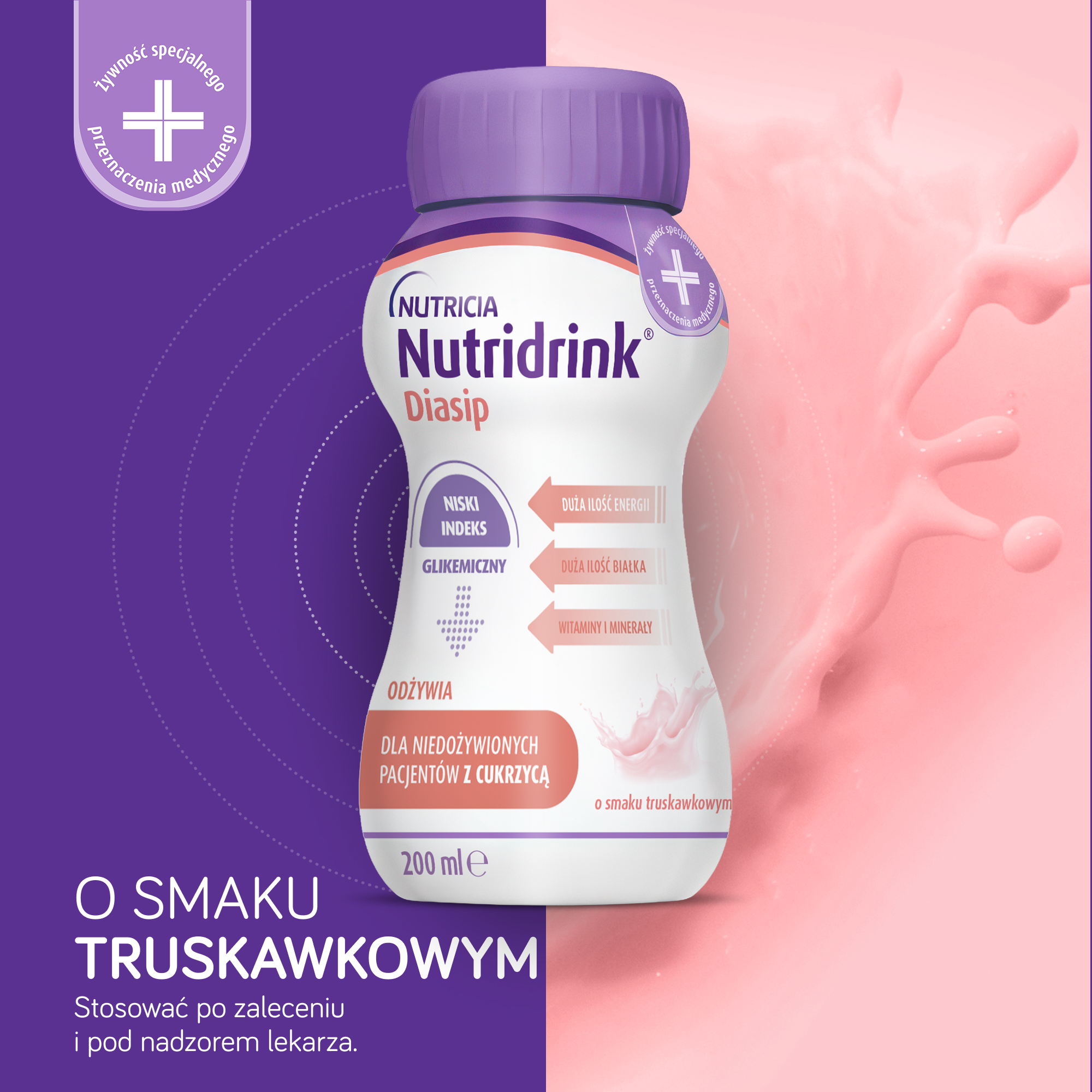 Nutridrink Diasip o smaku truskawkowym, płyn, 4 x 200 ml