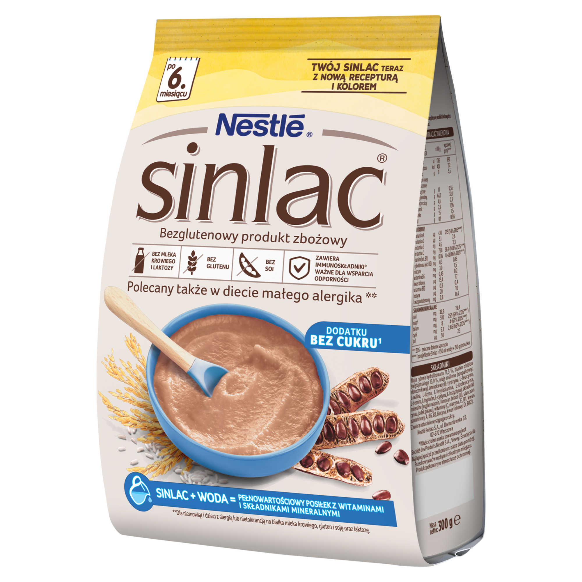 Nestlé Sinlac Bezglutenowy produkt zbożowy bez dodatku cukru po 6. miesiącu 300 g zdjęcie