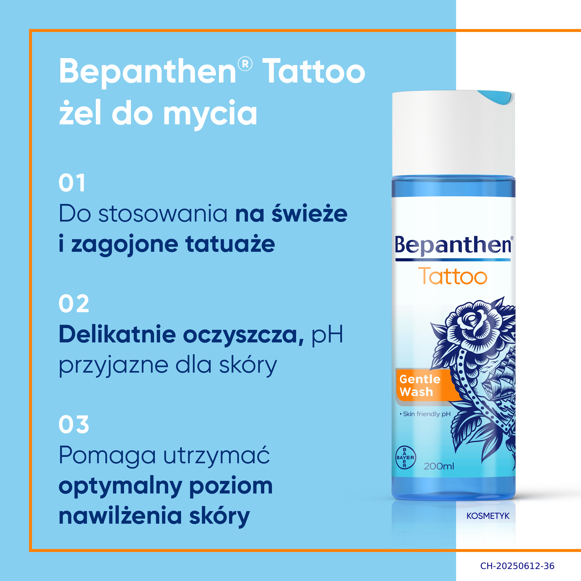 Bepanthen Tattoo Delikatny żel do mycia, 200 ml + Maść do intensywnej pielęgnacji, 50 g+ Krem przeciwsłoneczny SPF50+, 50 g