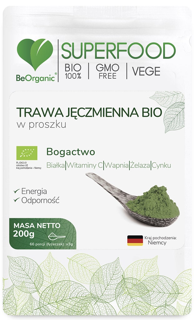 BeOrganic, Trawa jęczmienna Bio w proszku, 200 g zdjęcie