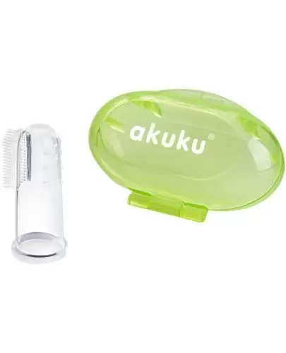 Akuku silikonowa szczoteczka na palec z zielonym etui 1 sztuka [A0264] zdjęcie