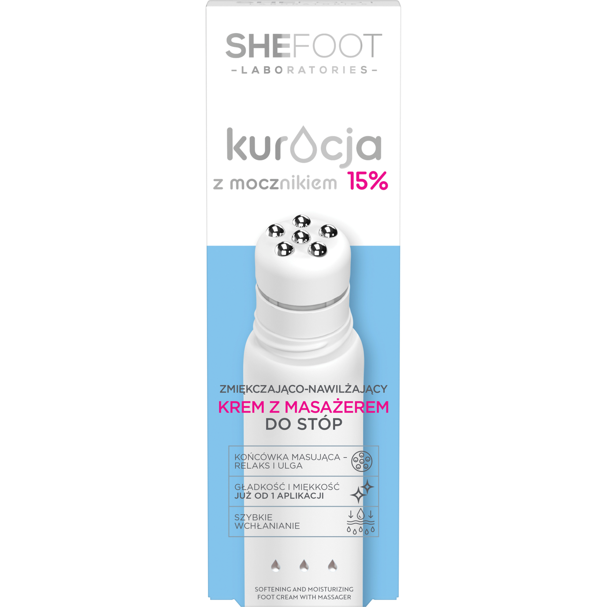 Bielenda Shefoot, kuracja z mocznikiem – zmiękczająco-wygłądzający krem z masażerem do stóp 15% mocznika, 50 ml