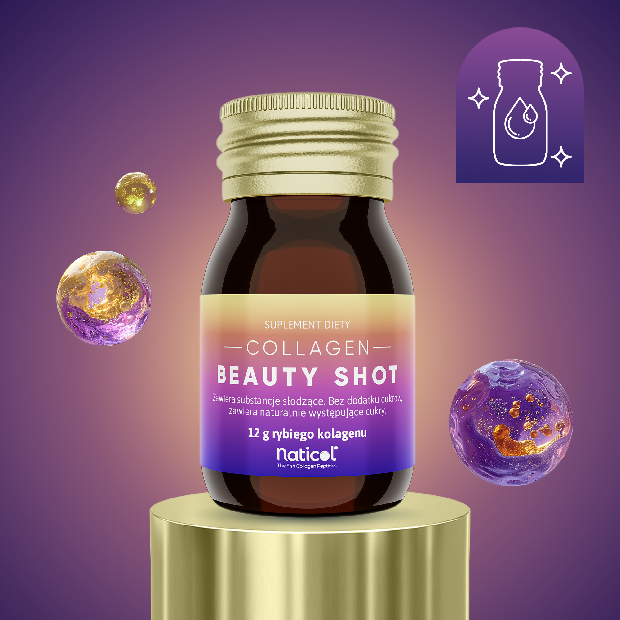 Collagen Beauty Shot, kolagen rybi do picia, 30 ml