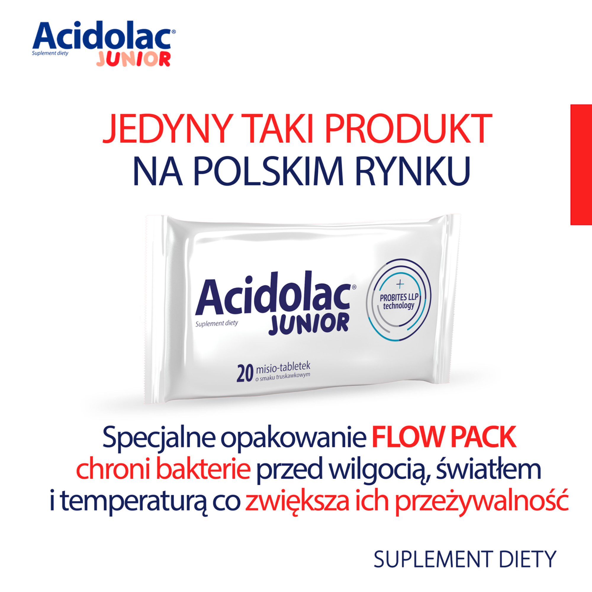 Acidolac Junior, misio-tabletki, smak truskawkowy, 20 sztuk