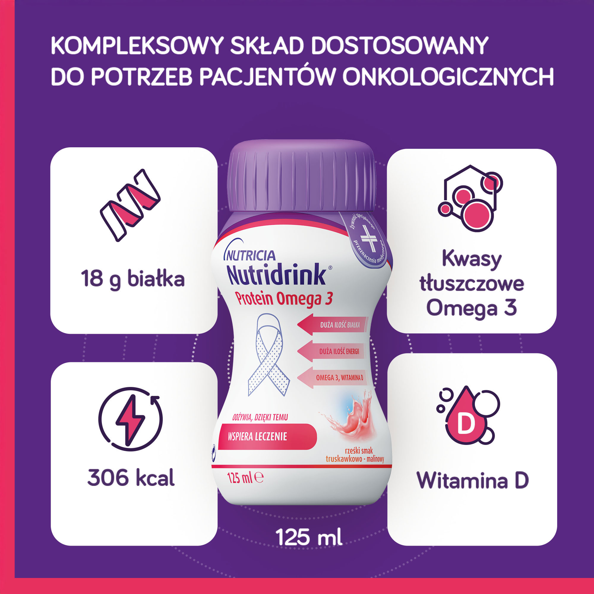 Nutridrink Protein Omega 3 smak mango-brzoskwinia 4 x 125 ml