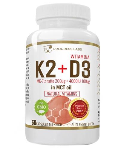 Progress Labs Witamina K2 MK-7 200 mcg + D3 4000IU 100 mcg w oleju MCT - 60 kaps. - cena, opinie, wskazania zdjęcie