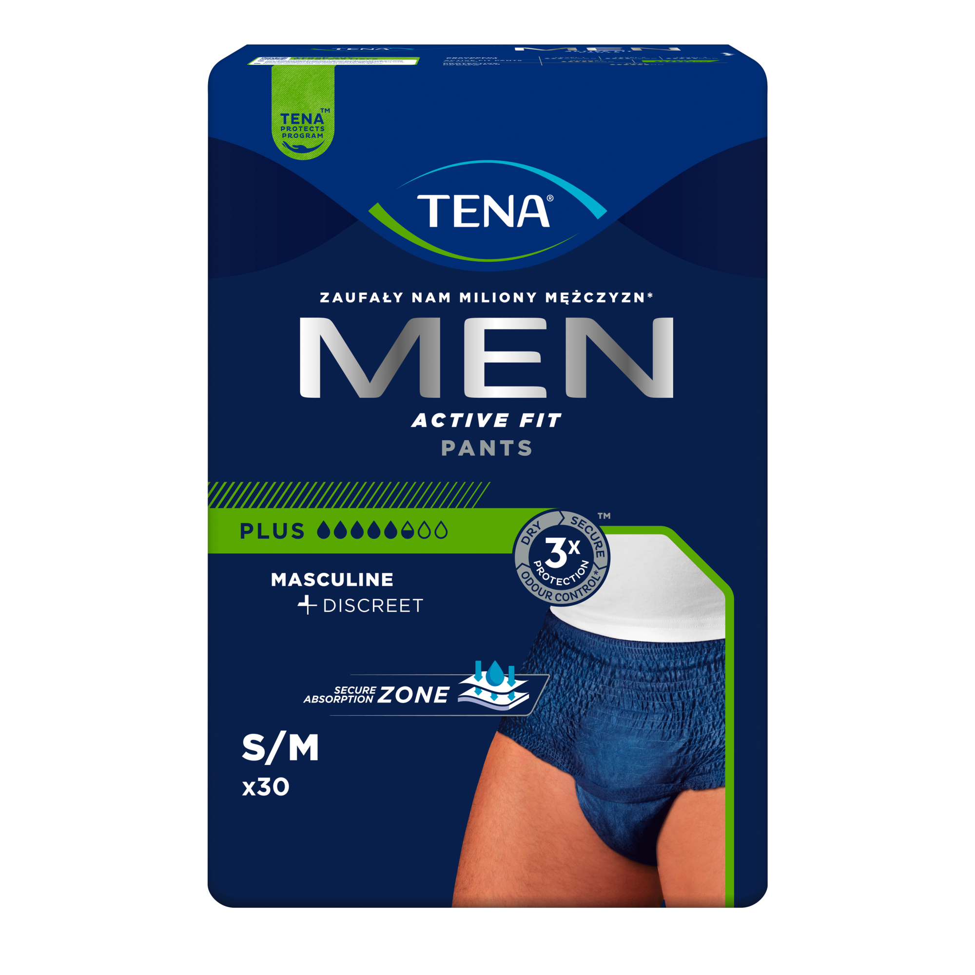 TENA MEN ACTIVE FIT PANTS PLUS Majtki chłonne M (75-105 cm), 30 sztuk zdjęcie