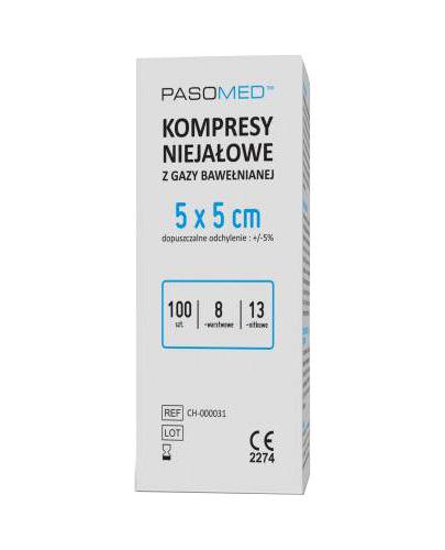 Pasomed Kompresy niejałowe 13 nitkowe 8 warstwowe 5 x 5 cm 100 sztuk zdjęcie