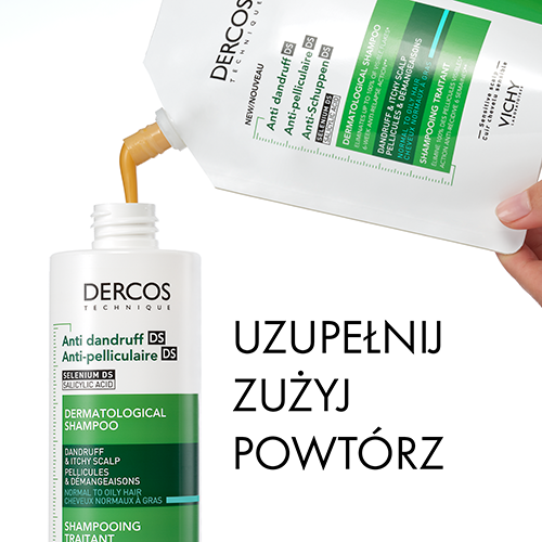 Vichy Dercos, szampon przeciwłupieżowy włosy normalne i przetłuszczające się, uzupełnienie (Refill), 390 ml