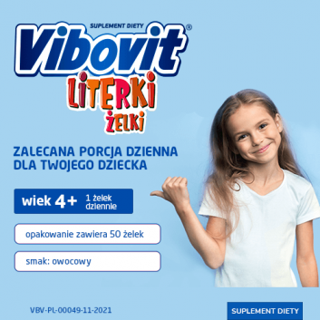 Vibovit Literki, żelki z witaminami, smak owocowy, 50 sztuk