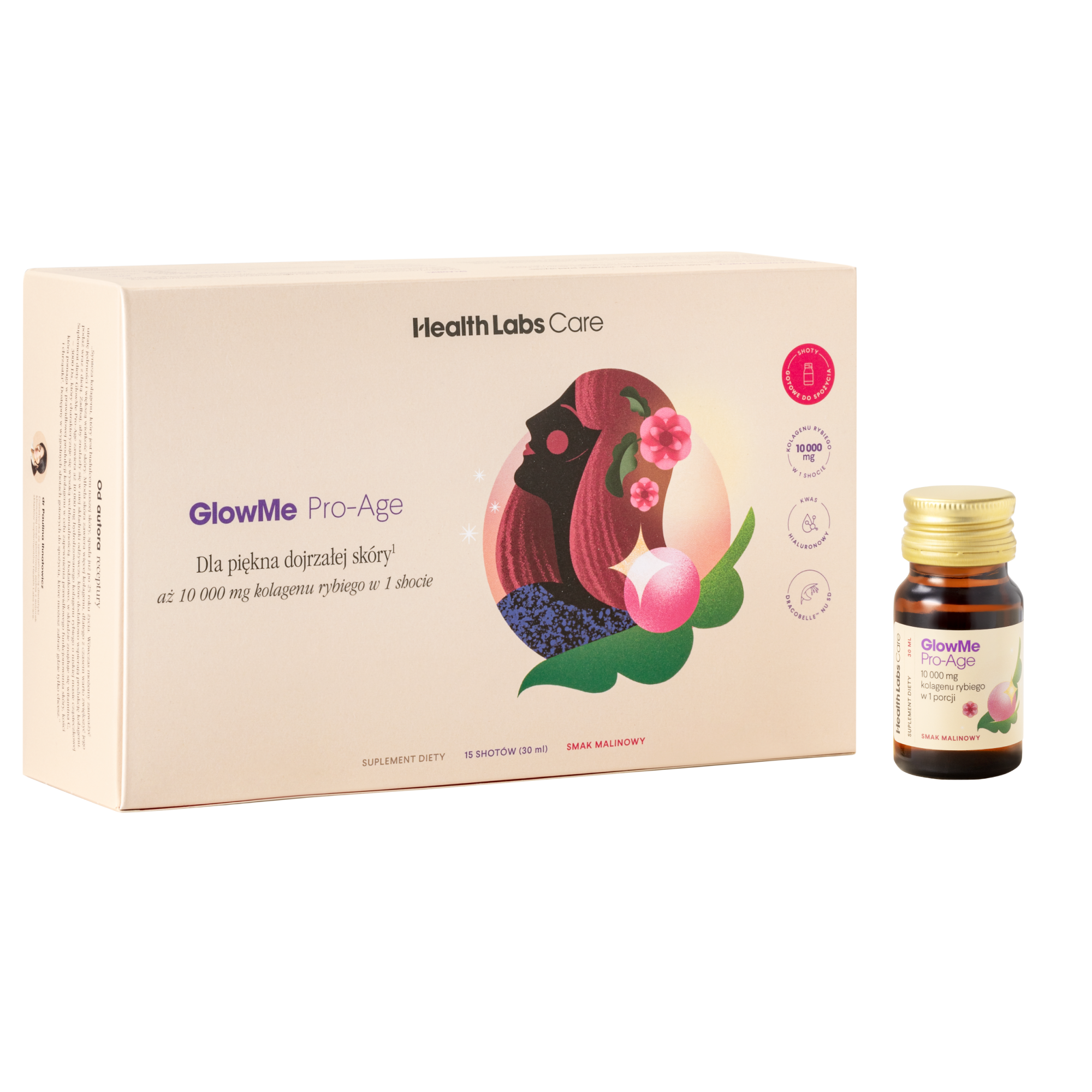 GlowMe Pro-Age smak malinowy, 15 shotów x 30 ml