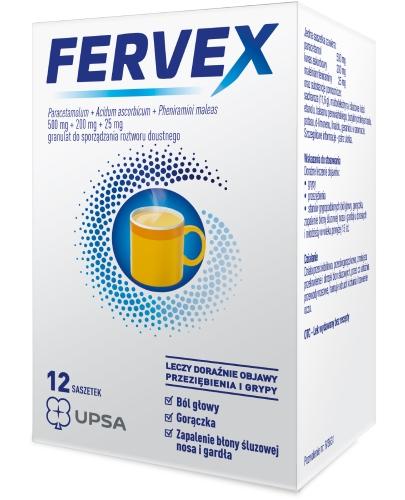 Fervex 500 mg + 25 mg + 200 mg lek na objawy przeziębienia i grypy smak cytrynowy 12 saszetek zdjęcie