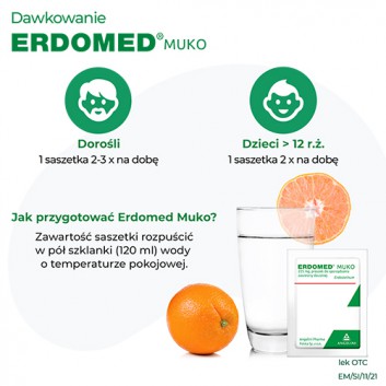 Erdomed Muko, 225 mg, na kaszel mokry, proszek do sporządzania zawiesiny doustnej, 20 saszetek