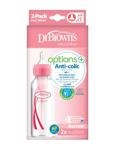 Dr Brown's Options + Butelka antykolkowa standard w kolorze różowym 250 ml - 2 szt. Do karmienia niemowląt - cena, opinie, stosowanie zdjęcie