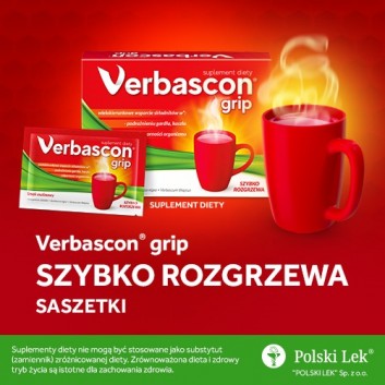 Verbascon Grip, proszek do rozpuszczania, smak malinowy, saszetki, 10 sztuk