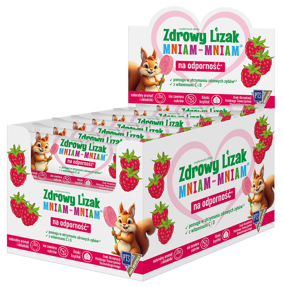 Zdrowy lizak Mniam-Mniam o smaku malinowym (łezka) 40 sztuk zdjęcie