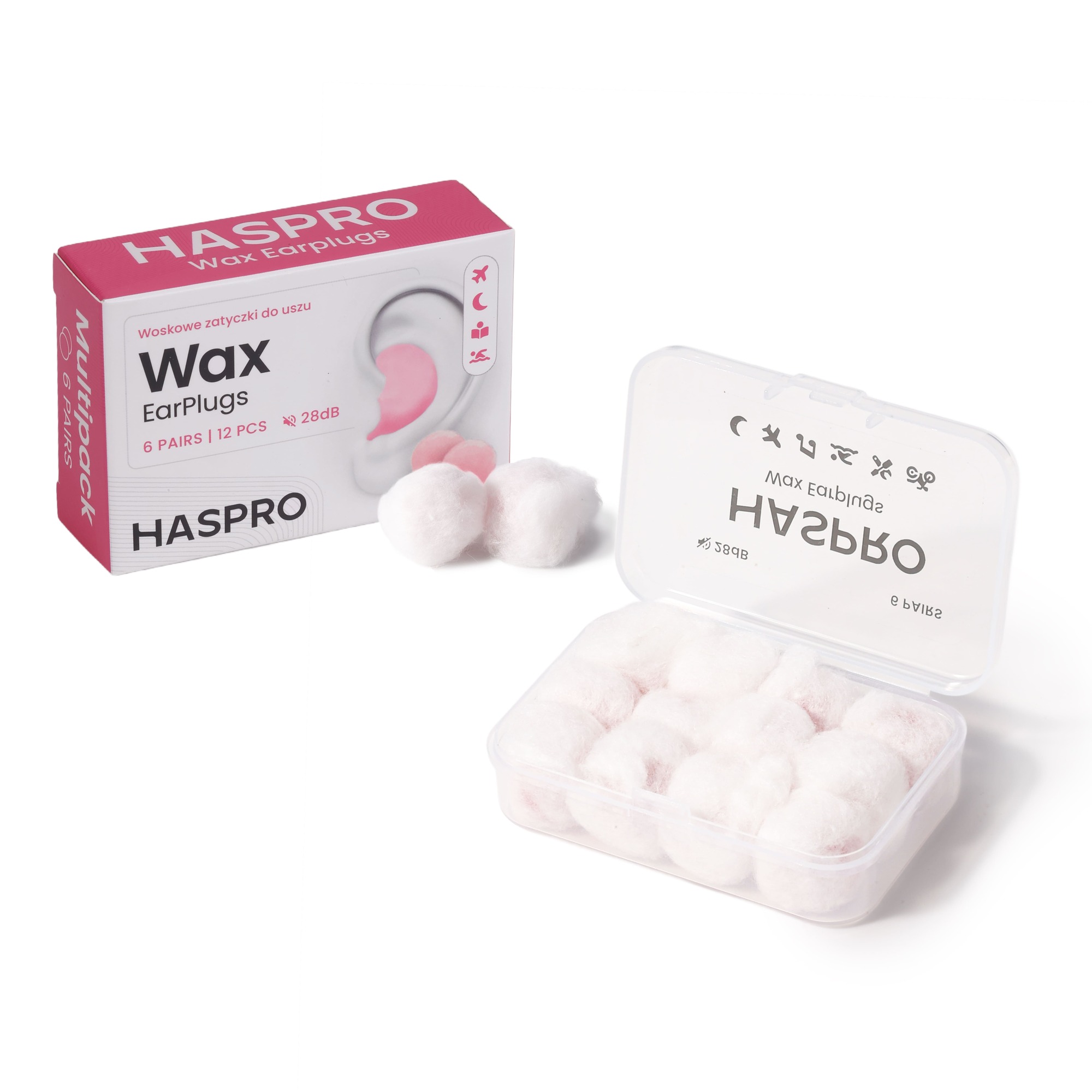 Haspro Wax Earplugss, zatyczki do uszu woskowe, 12 sztuk