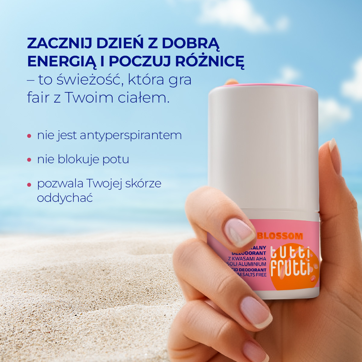 Tutti Frutti, Naturalny dezodorant kwasowy PeachBlossom + Kwasy AHA, 50 ml