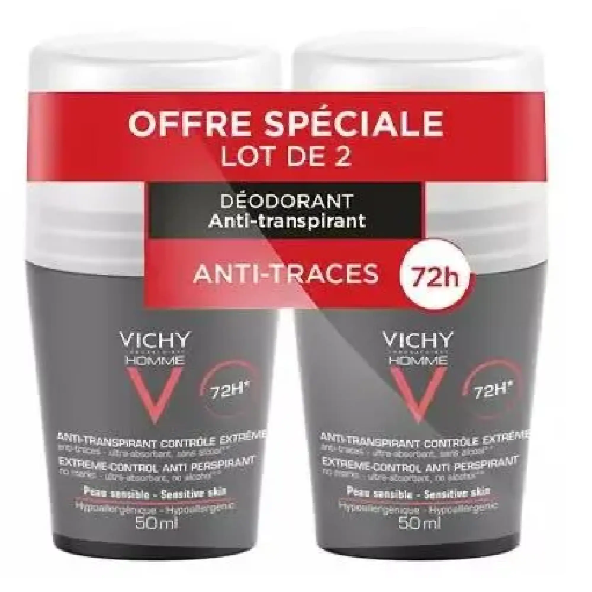 Vichy Homme Antyperspirant ochrona do 72h roll-on, 2 x 50 ml  zdjęcie
