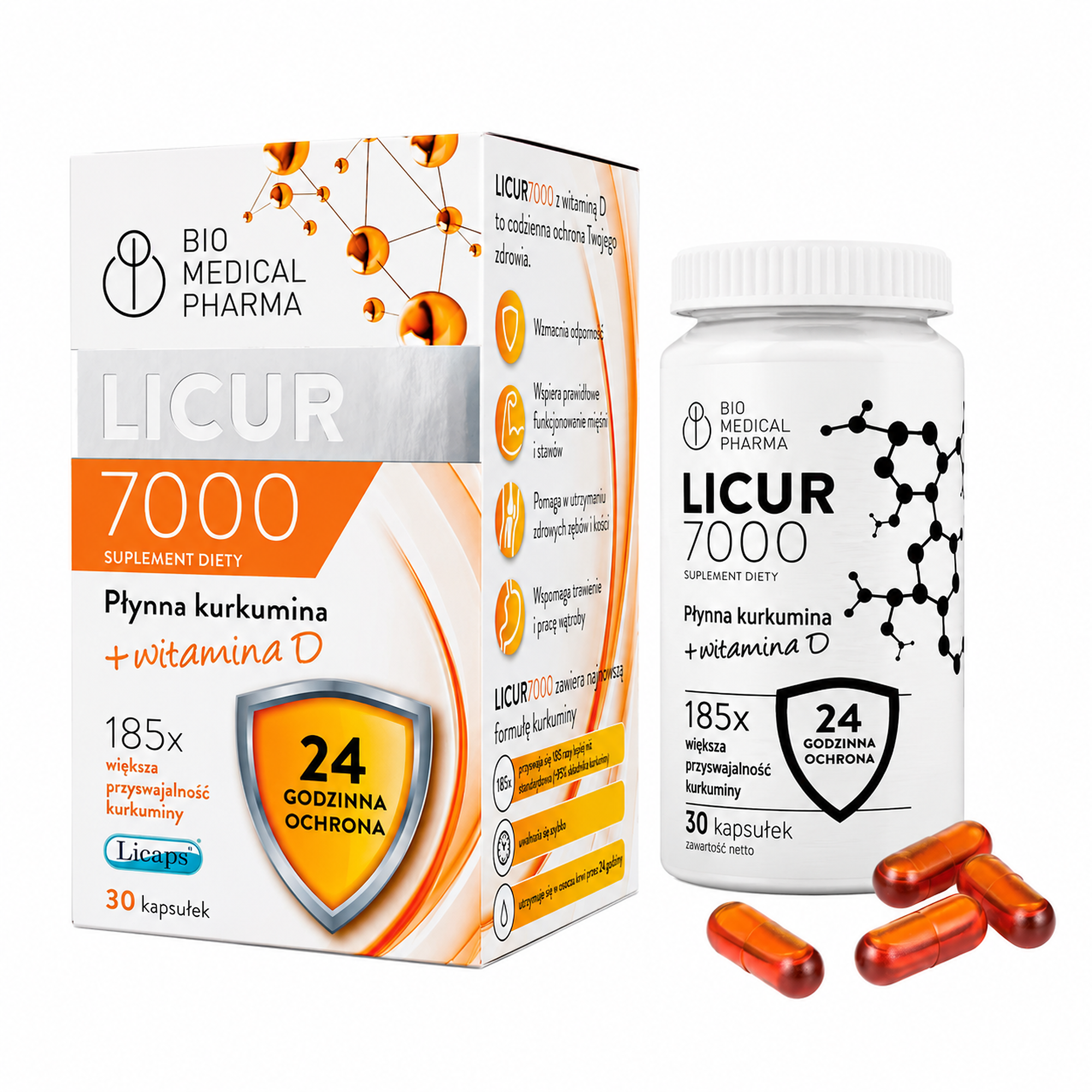 Bio Medical Pharma Licur 7000 płynna kurkumina z witaminą D3, 30 kapsułek zdjęcie