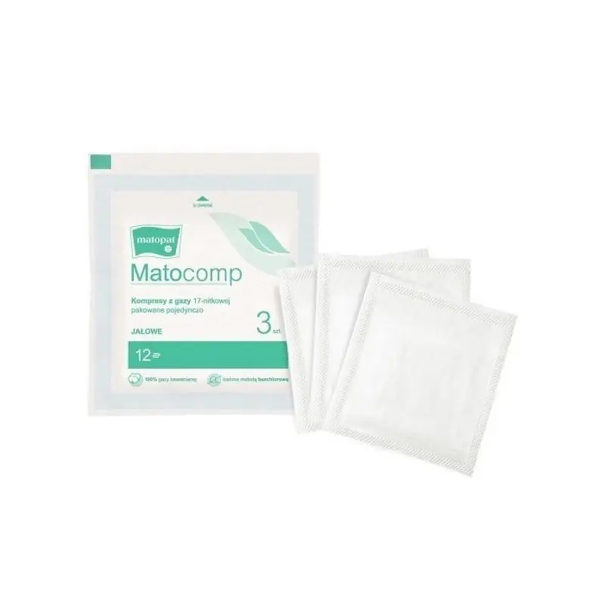 Matocomp, Kompresy jałowe 17-nitkowe 12-warstwowe 9x9cm, 3 sztuki zdjęcie