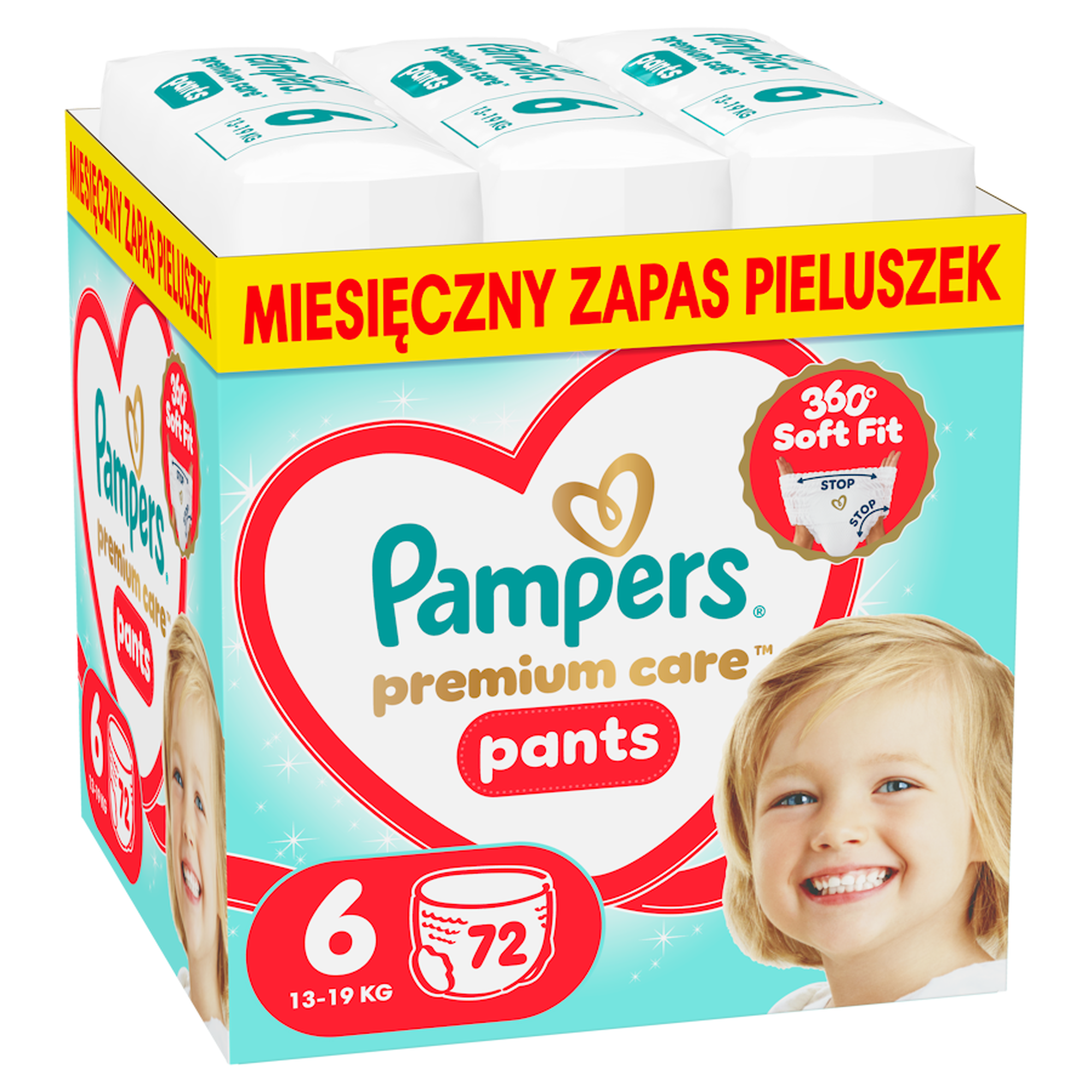 Pampers Premium Care Pieluchomajtki rozmiar 6, 13 kg-19 kg, 72 sztuki zdjęcie