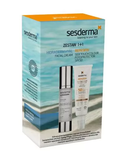 Sesderma Hidraderm Hyal Facial krem 50 ml + Repaskin Silk Touch Fotoprotector SPF50+ 50 ml [ZESTAW] zdjęcie