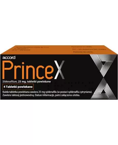 PrinceX 25 mg (Sildenafil) na zaburzenia erekcji 4 tabletek powlekanych zdjęcie