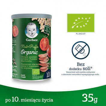 Nestlé Gerber Organic Nutri Puffs chrupki pszenno-owsiane pomidor marchewka 35 g