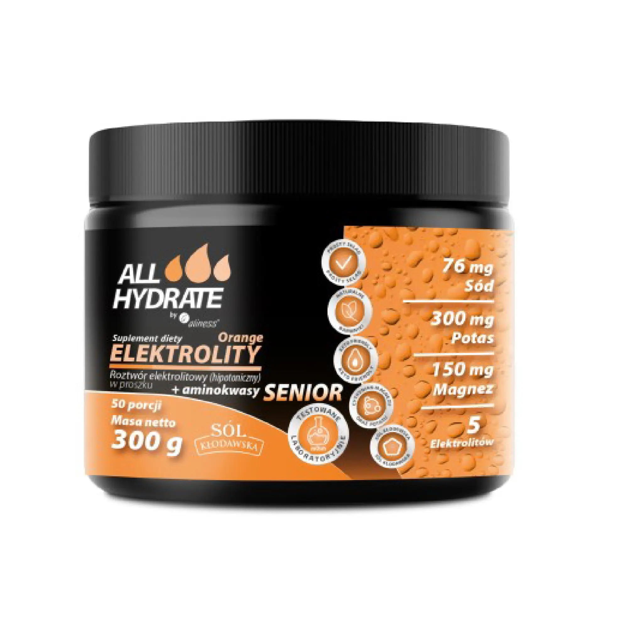 ALLHydrate, Elektrolity Senior Orange 300 g, 50 porcji zdjęcie