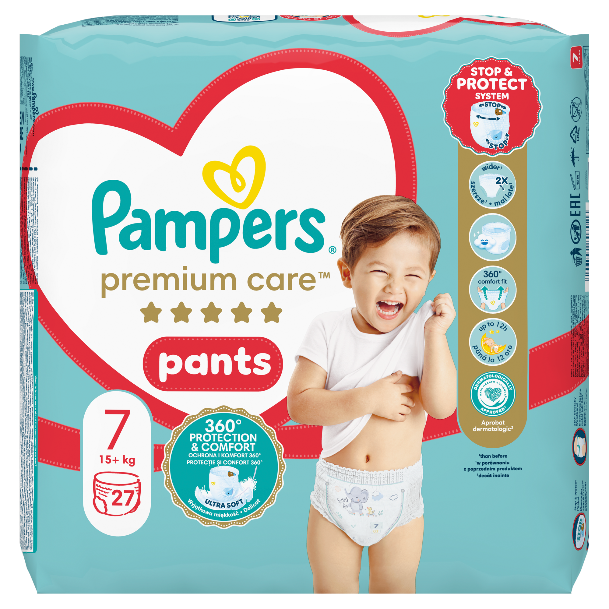 Pampers Premium Care Pieluchomajtki rozmiar 7, 15 kg+, 27 sztuk zdjęcie