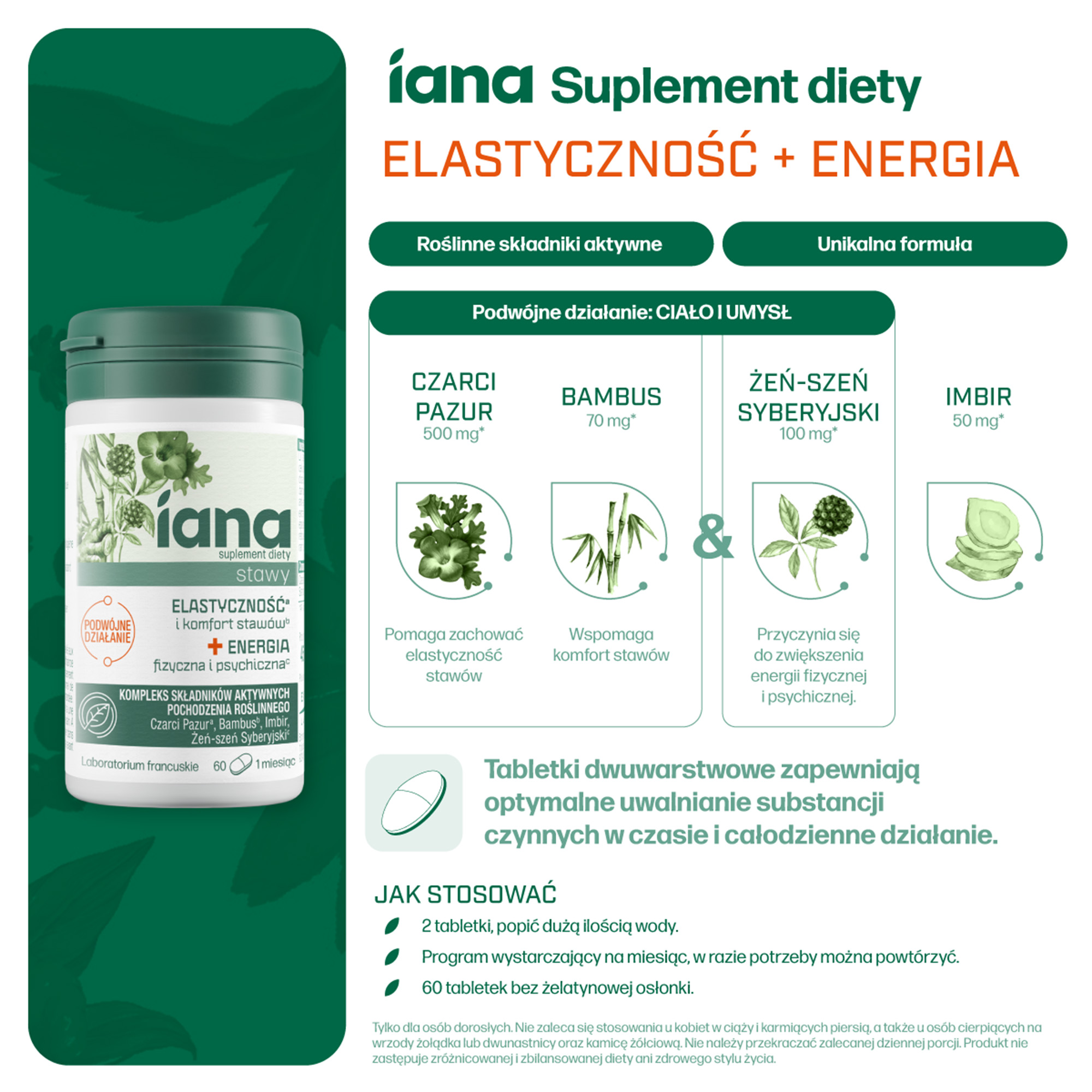 IANA Stawy Elastyczność + Energia, tabletki, 60 sztuk