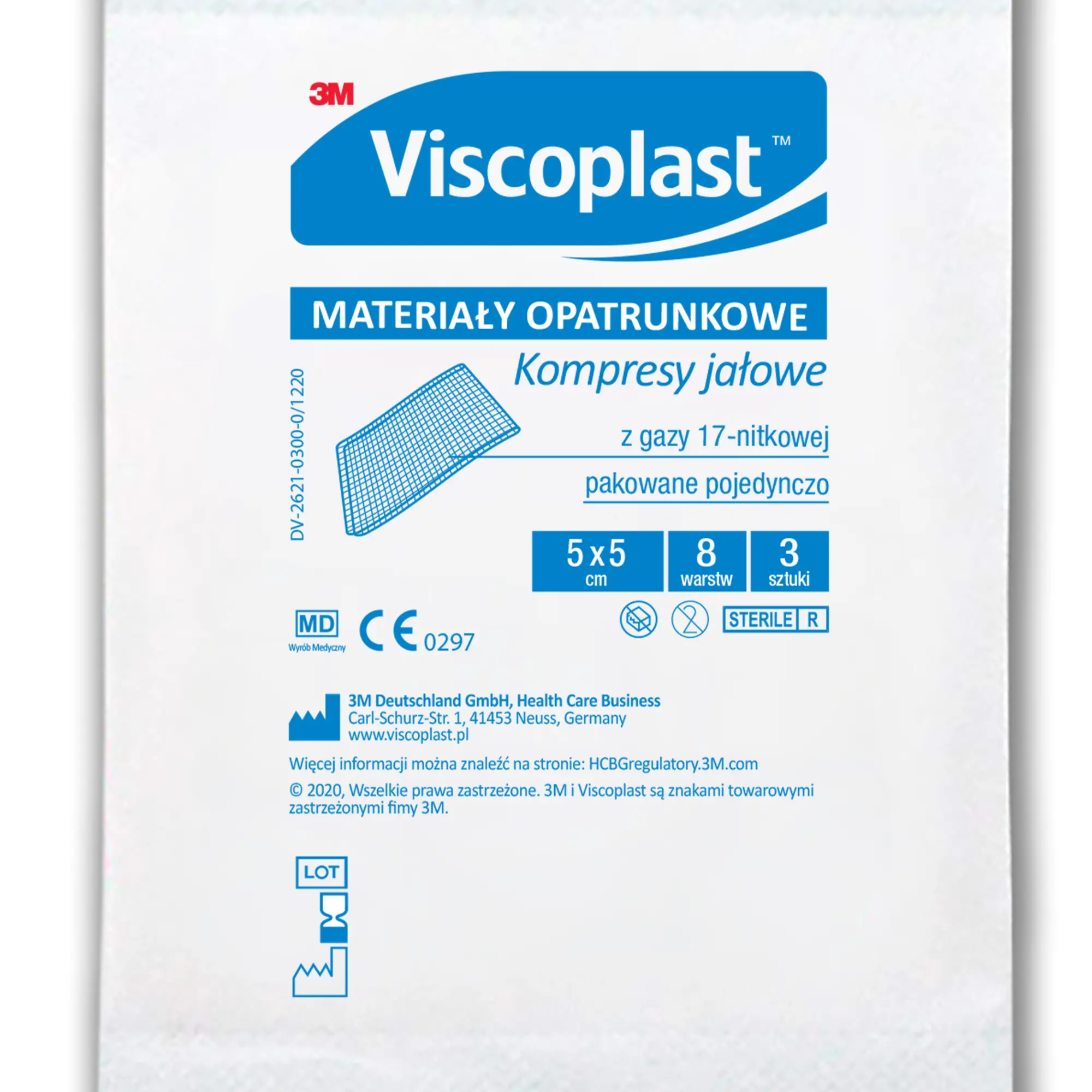 Viscoplast, kompresy jałowe 17 nitkowe, 5cm x 5cm, 3 sztuki zdjęcie