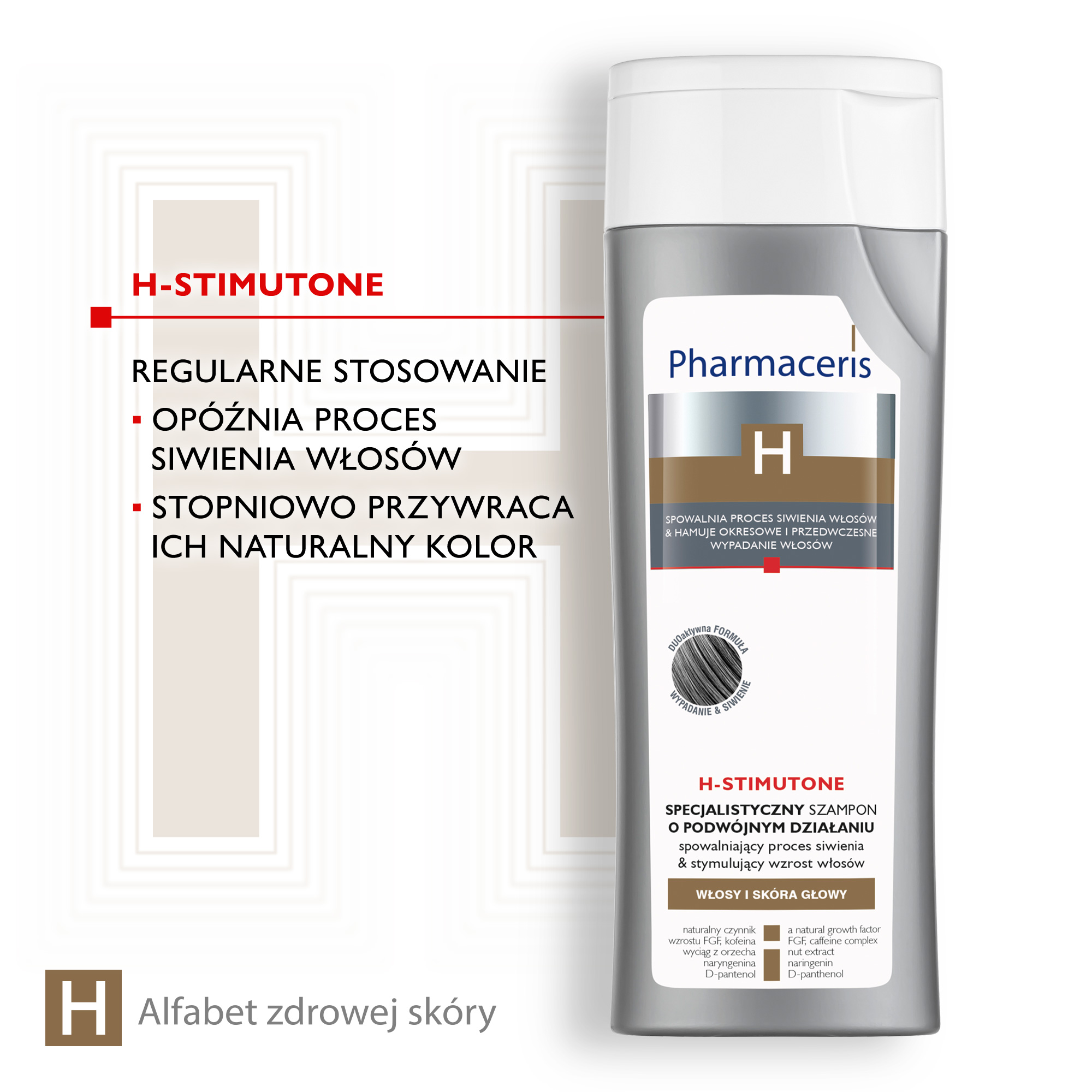 PHARMACERIS H STIMUTONE, szampon o podwójnym działaniu stymulacja wzrostu włosów i przeciw siwieniu, 250 ml