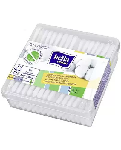 Bella Cotton papierowe patyczki higieniczne w pudełku kwadratowym 100 sztuk zdjęcie