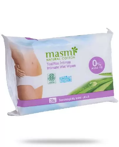 Masmi Natural Cotton wilgotne chusteczki do higieny intymnej 100% bawełny organicznej 20 sztuk zdjęcie
