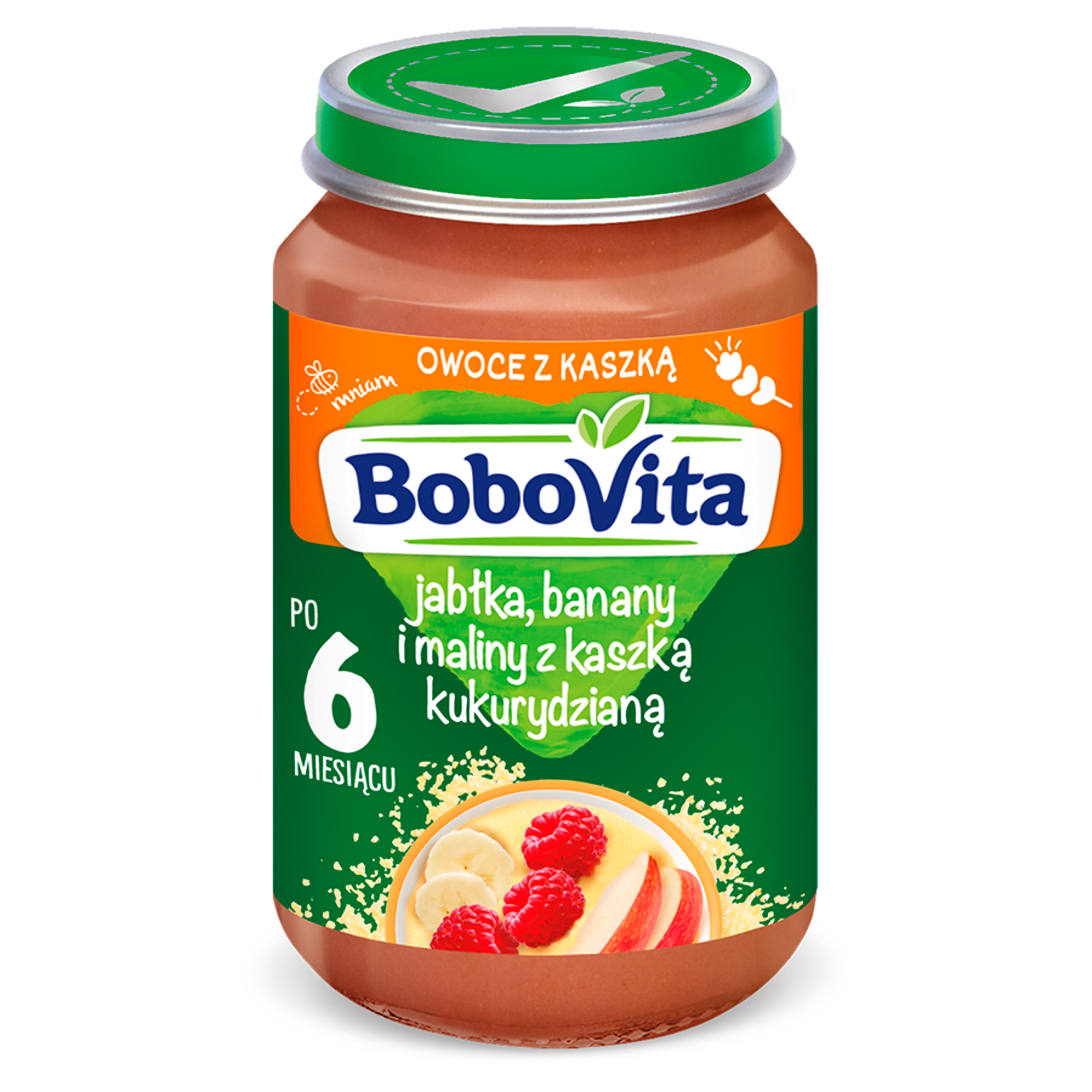 BOBOVITA Jabłka, banany i maliny z kaszką kukurydzianą - 190 g zdjęcie