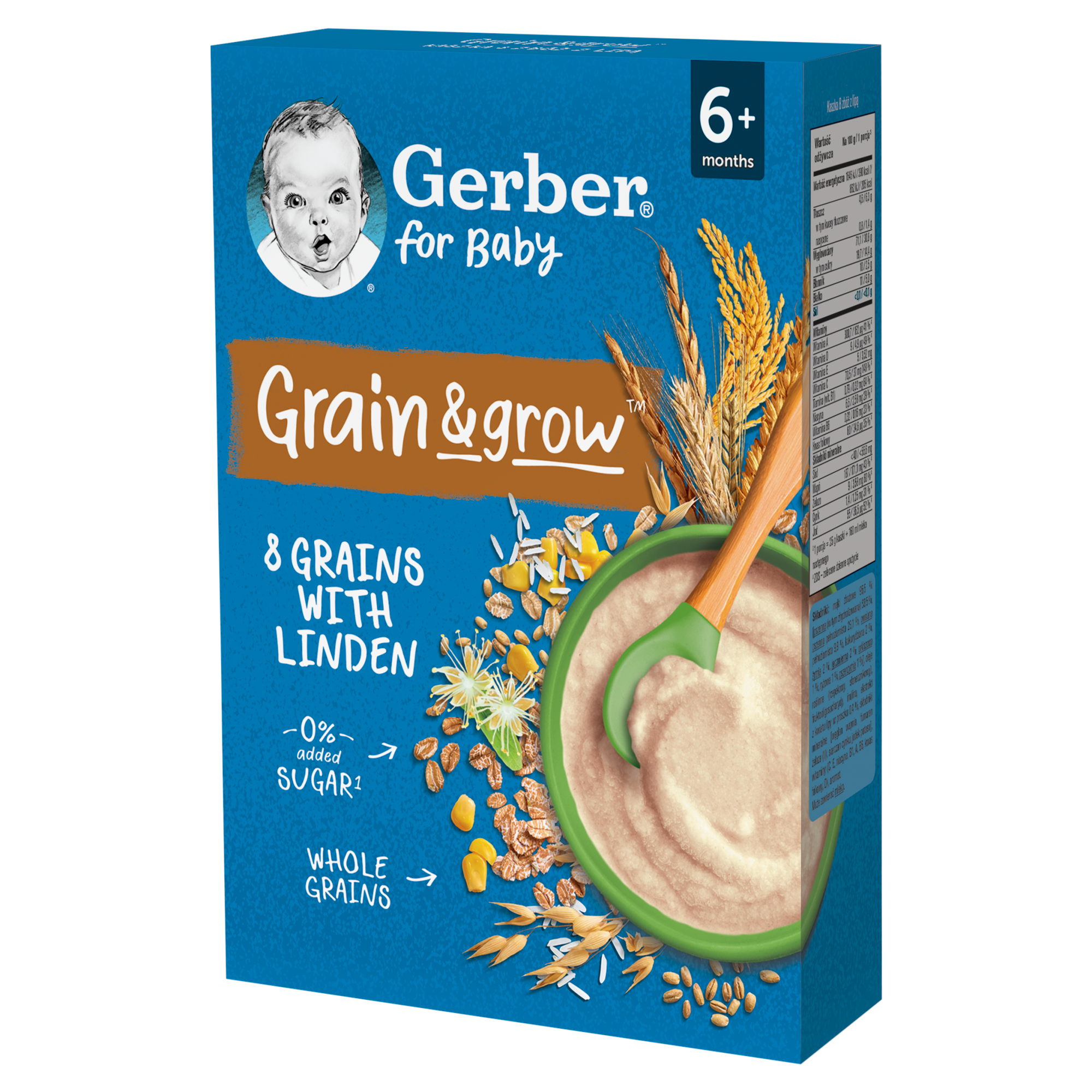 Gerber Pełnia Zbóż Kaszka 8 zbóż z lipą po 6 miesiącu - 200 g - cena, opinie, stosowanie zdjęcie