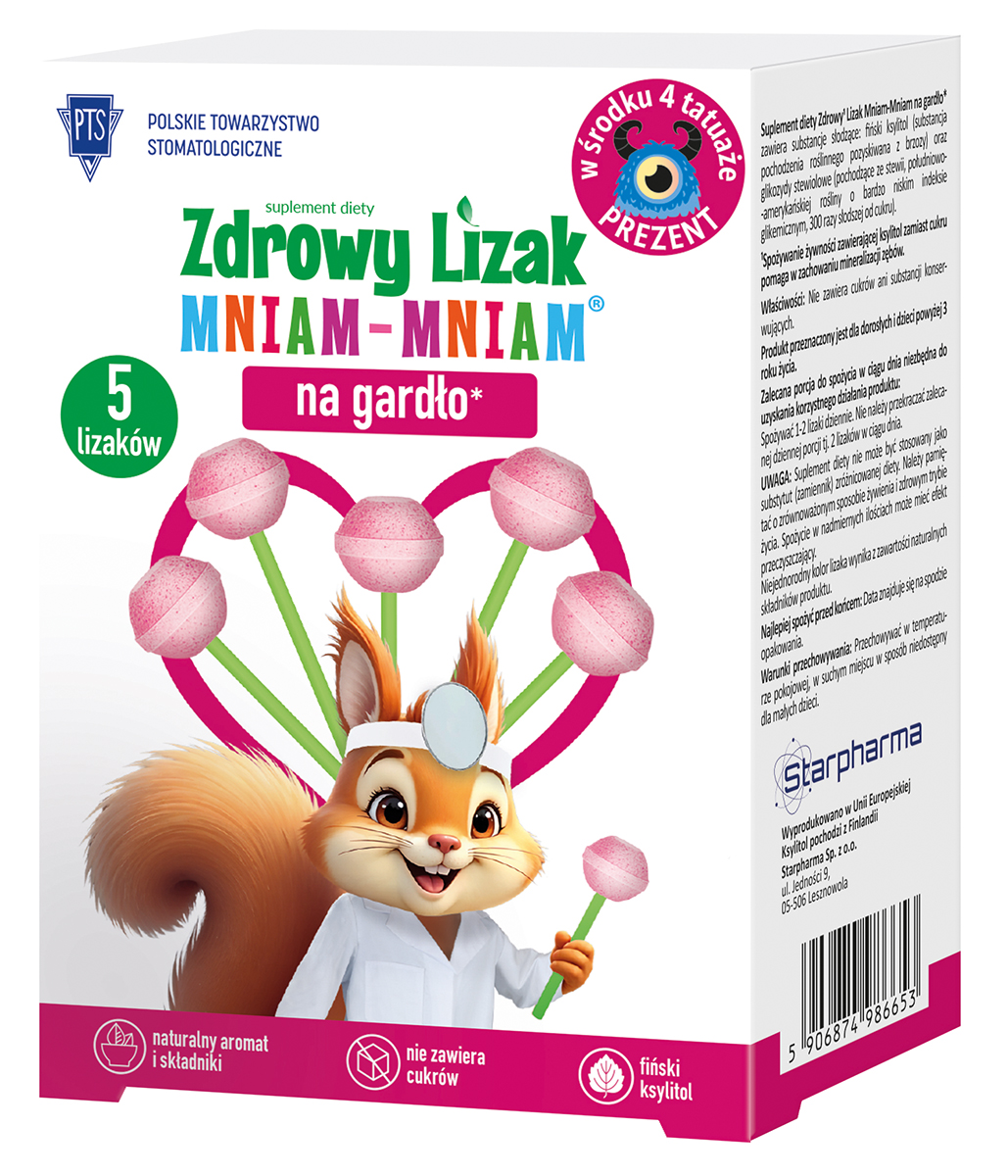 Zdrowy lizak Mniam-Mniam na gardło o smaku malinowym 5 sztuk zdjęcie