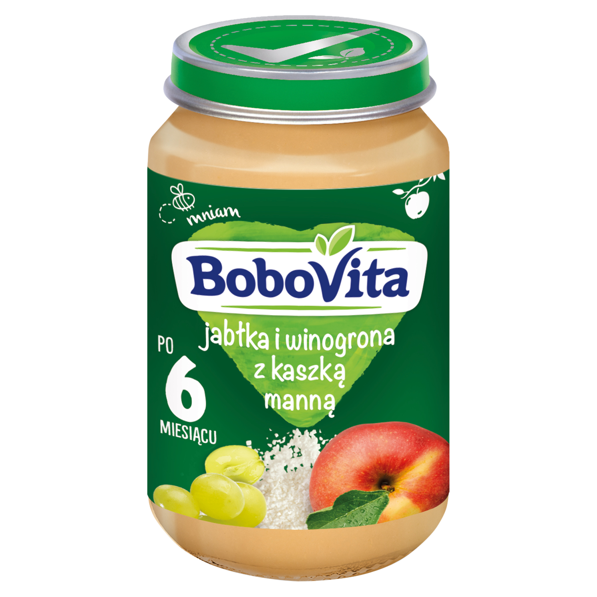 BOBOVITA Jabłka i winogrona z kaszką manną po 6 miesiącu - 190 g zdjęcie